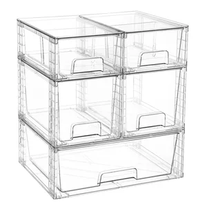 Popular Detachable Transparent Plastic Desktop Storage Box Wide Assembly Cosmetics Organizer for Clothes