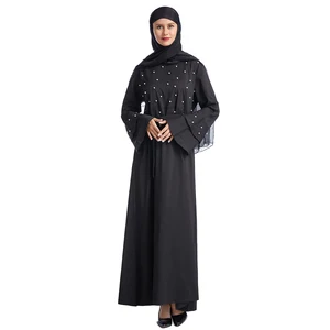 2026 Middle East Dubai Turkey Beading Solid Color Belt Organza Tea-Length A-Line Party Modest Abaya Muslim Jalabiya Dress
