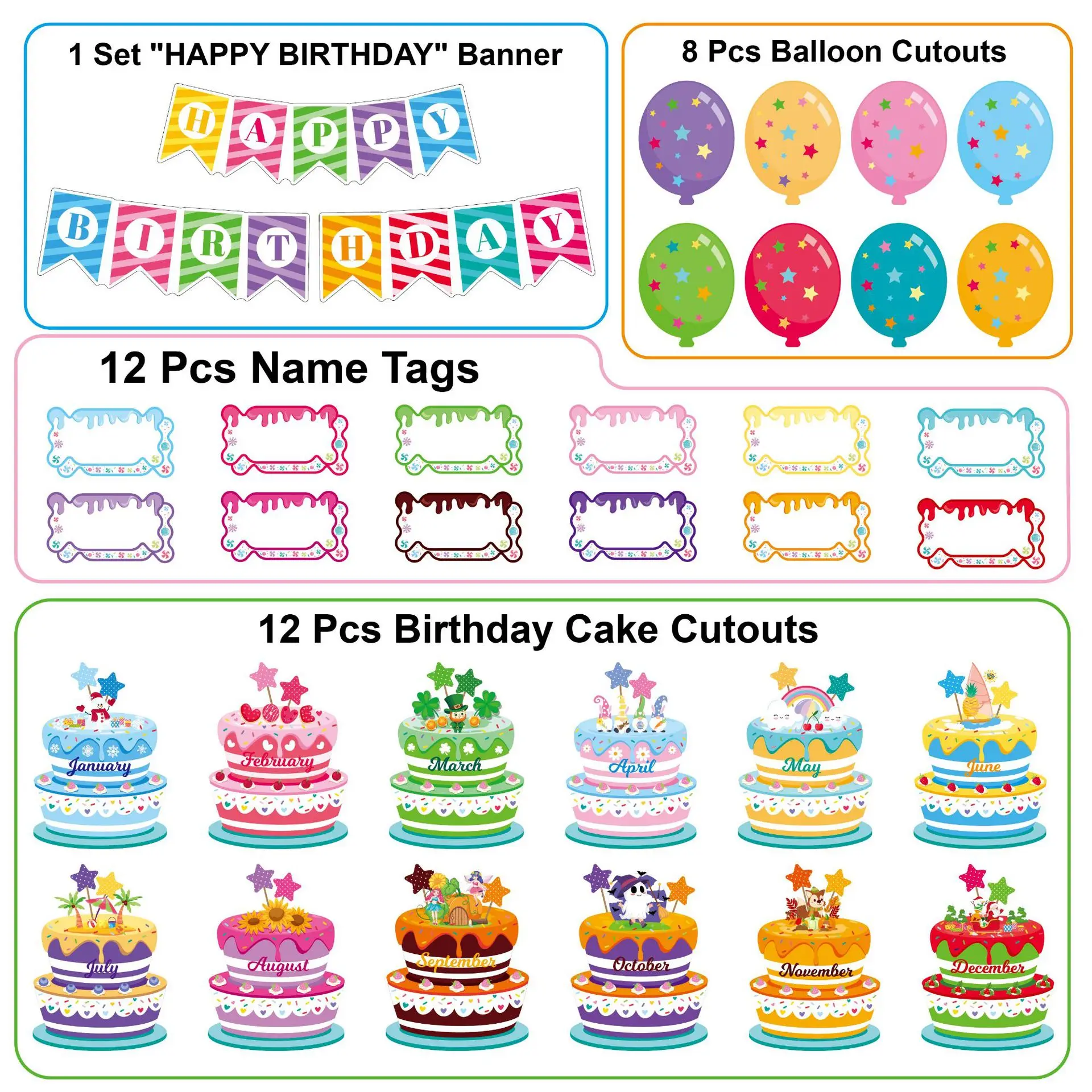 Happy Birthday Bulletin Board Set Birthday Wall Classroom Decoration Cutouts for Calendars Bulletin Boards Classrooms