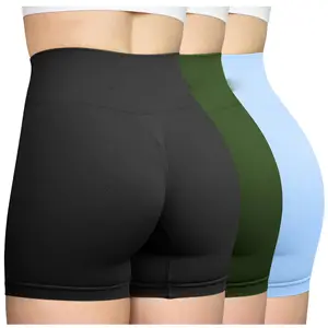 Women's High Waist Seamless Sports Shorts High Quality Elastic Threaded Hip Lifting Good Solid Pattern