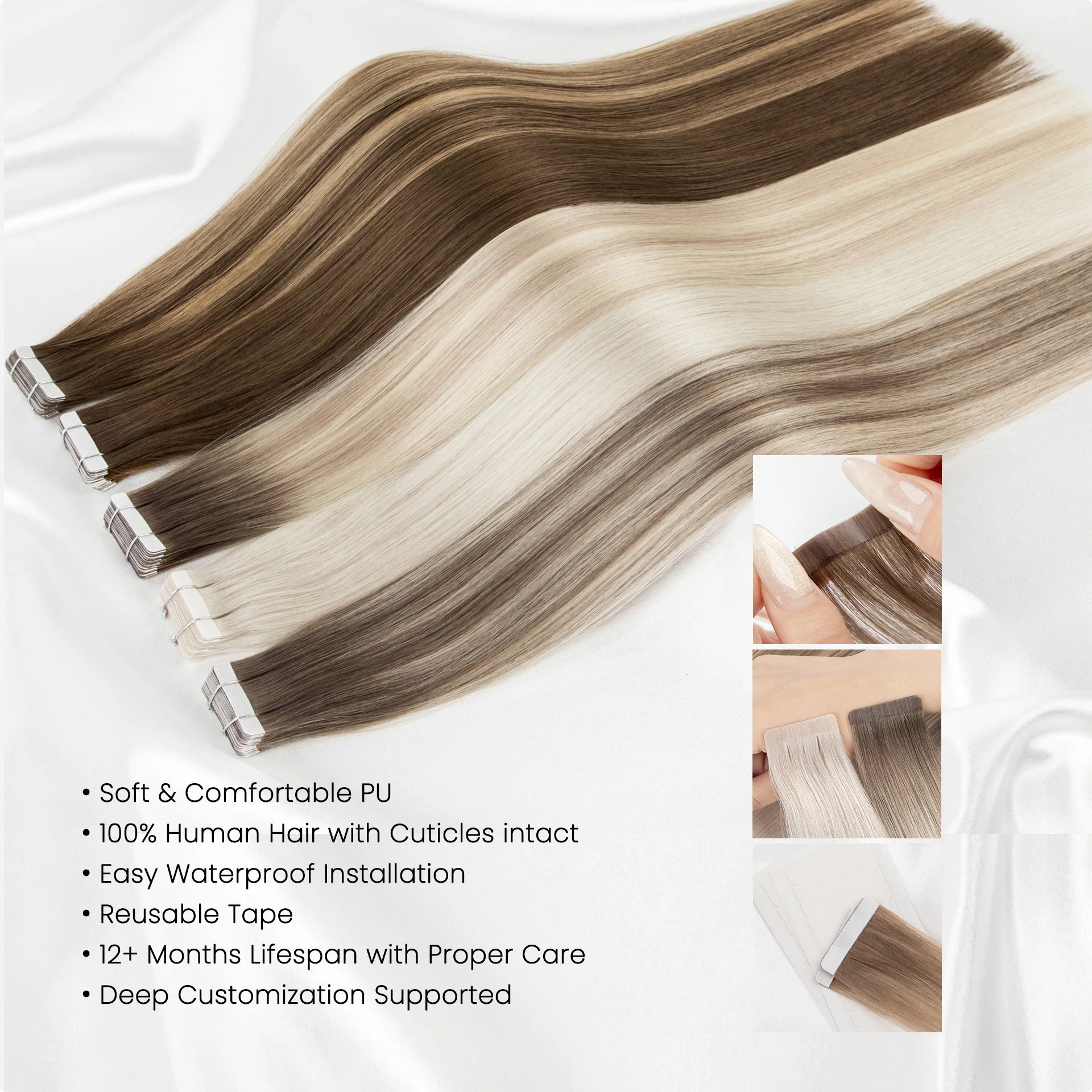 product leshine double drawn tape hair extensions cuticle aligned tape in extensions raw hair-2