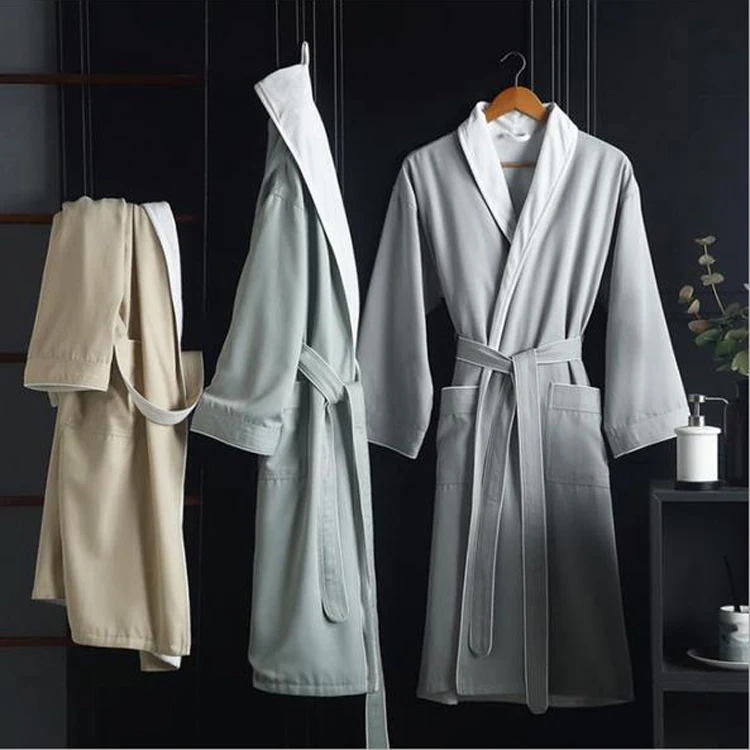 Custom Hotel Logo Luxury Double Layer Peach Skin Bath Robe Plush Lined