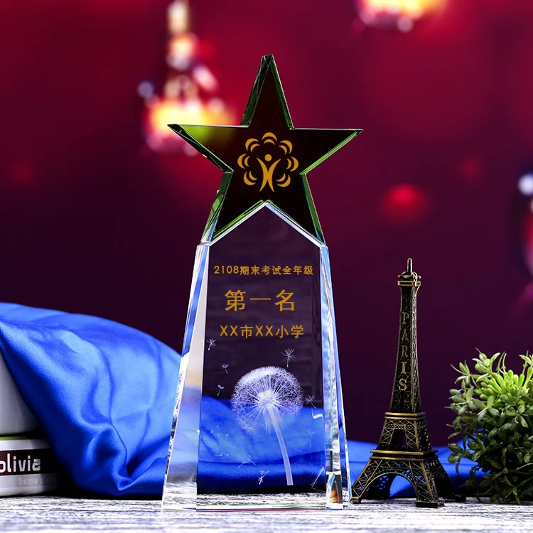 Υψηλής ποιότητας Custom Green Crystal Star Award Trophy για εορταστικά δώρα