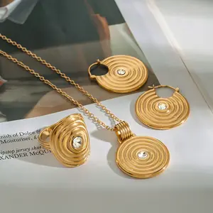 Ilona Chunky Stainless Steel Necklace Earrings Ring Sets  Zircon Gold Plated 18k Jewelry Sets for Women