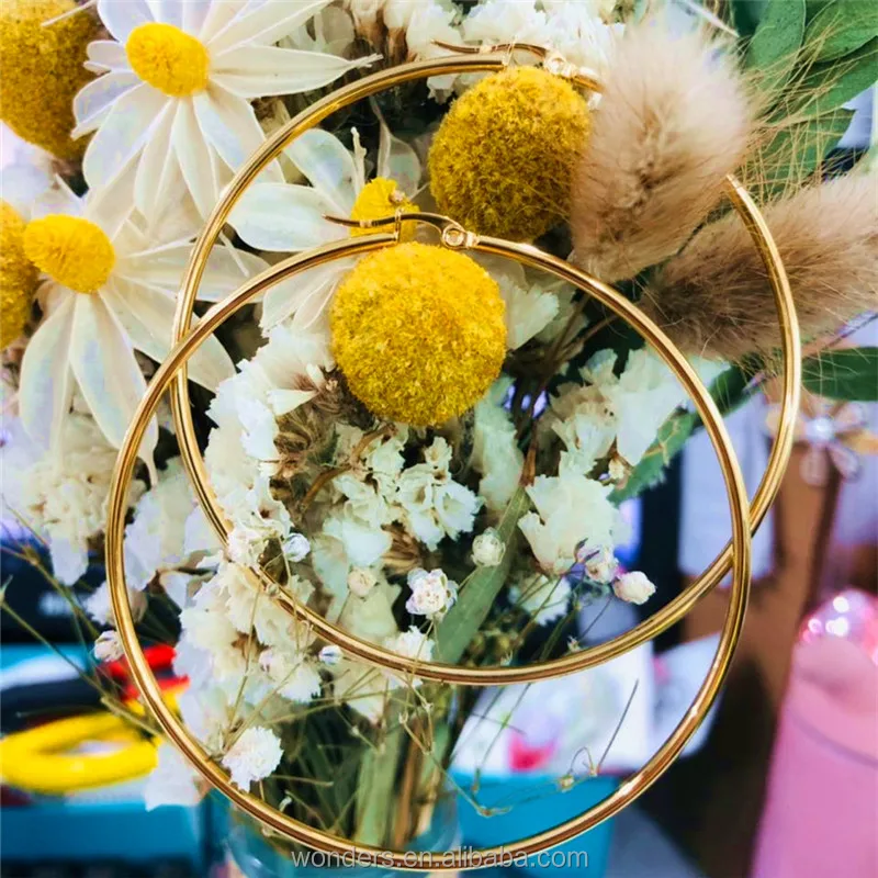 Latina Hoop 70mm Plain Hoop Earrings Fashion Stainless Steel Hoops Gold