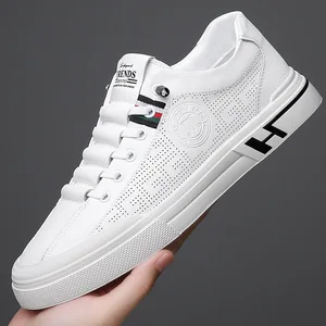 Summer Men's Casual Board Shoes Soft PU Breathable Bottom High Lace-Up White Explosion Small Size Fashionable Trend