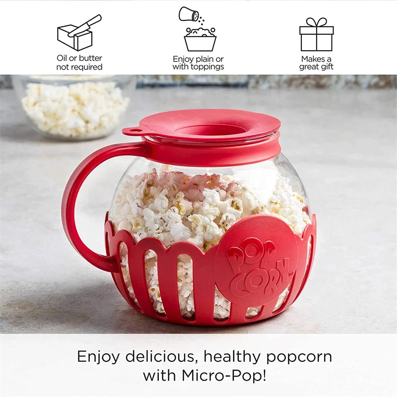 Microwave Glass Popcorn Popper, Borosilicate Glass, 3-in-1 Lid