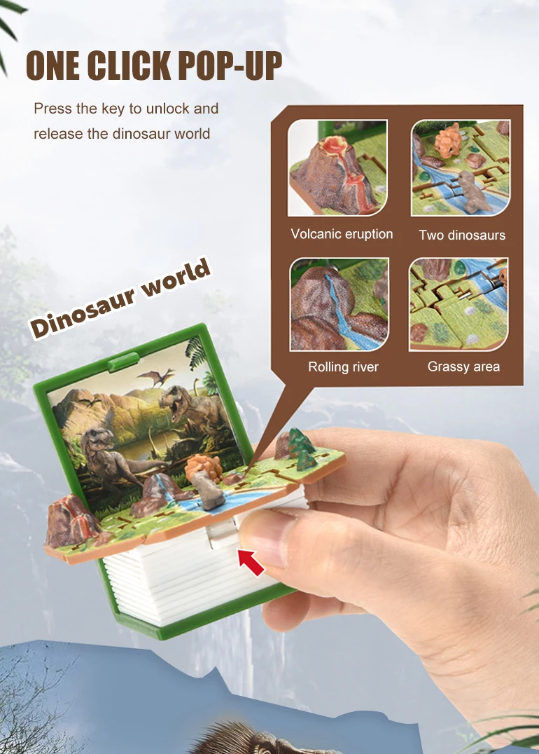 Novidade 3d dinossauro livro castelo chaveiro crianças handheld jogo de  brinquedo pop para fora mini mundo para meninos meninas fidget  descompressão