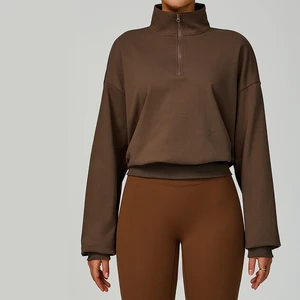 Pullover Loose Athletic Running Sweatshirt Custom Gym Wear Activewear Quarter Zip Stand Neck Yoga Top