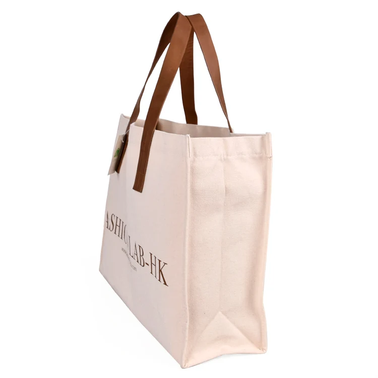 Custom Large Canvas Tote Bag with Leather Straps OEM