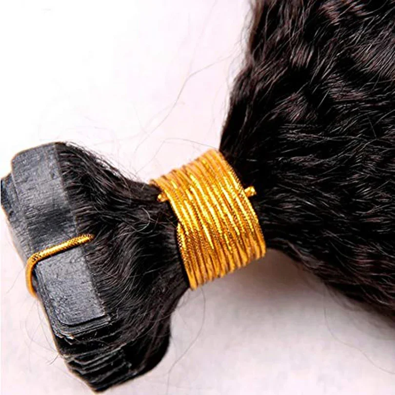 40 pezzi nastro in estensioni per capelli umani Kinky lisci trama della pelle adesivo invisibile grossolano Yaki capelli colore marrone_voghion.com