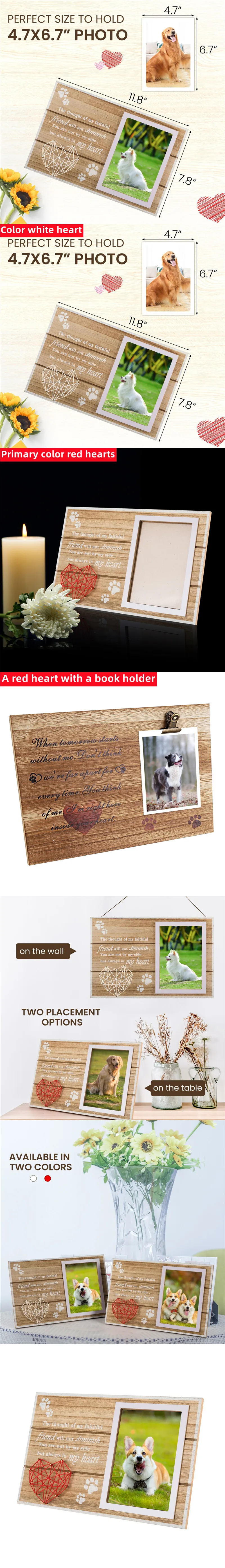 Paw Prints Woven Heart Design Wooden Cat Dog Pet Loss Picture Frame ...