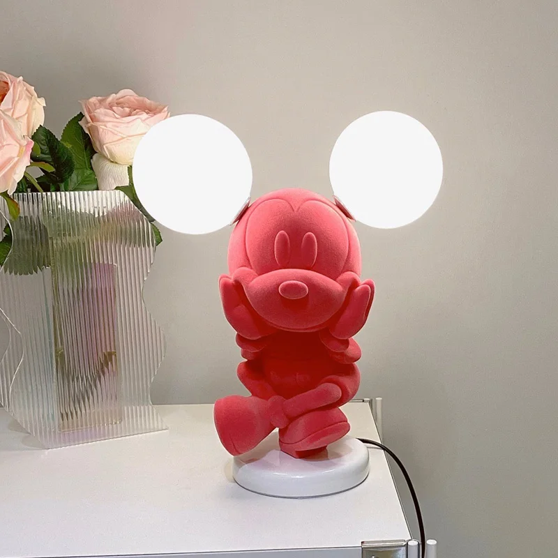 Decorative Mickey Mouse Shape Table Lamp Cartoon Kids Room Led Desk Lamp Hotel Bedside Nordic Modern Glass Table Lamp