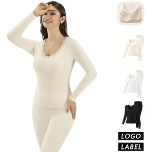 In-Stock  Autumn Winter NoTrace Lace Thermal Underwear  Women's Comfortable Casual Slimming Coldproof Bottom Woman Shirt Suit