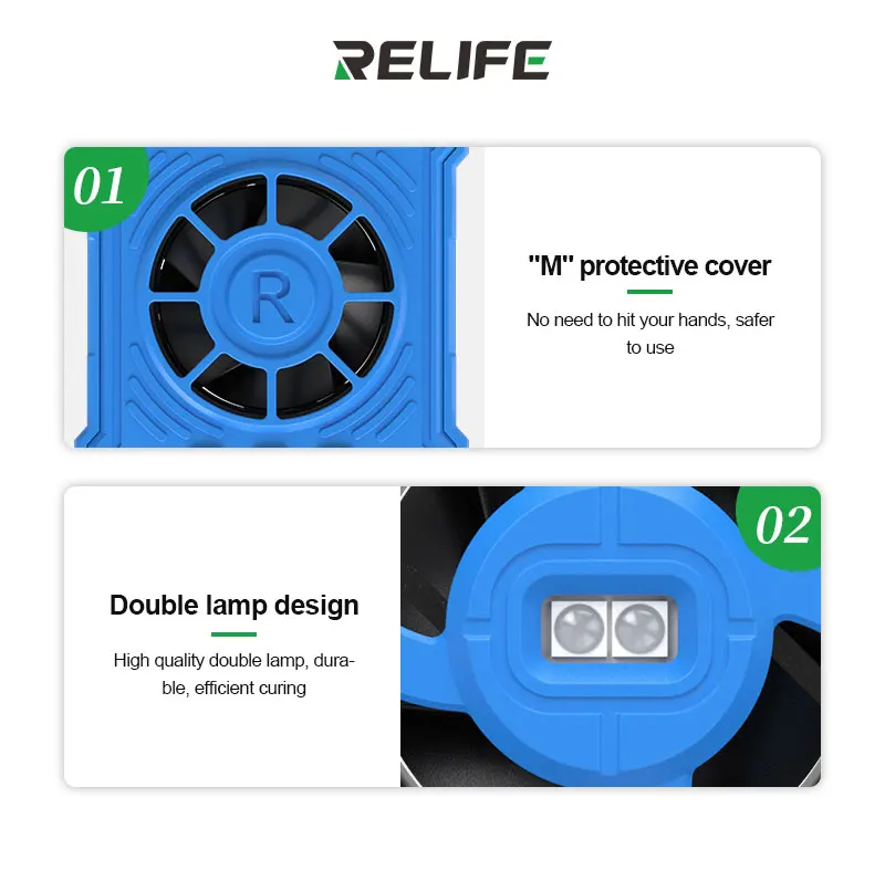 RL-014E Type-C Rechargeable 4-in-1 UV Curing Cooling Smoke Fan 3-Speed Smoke Exhaust Dust Display Fan for Phone Solder Repair