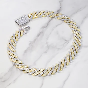 Luxury Jewelry 18K Gold Plated Silver Necklace 20mm Wide Baguette Diamond VVS Moissanite Cuban Link Chain
