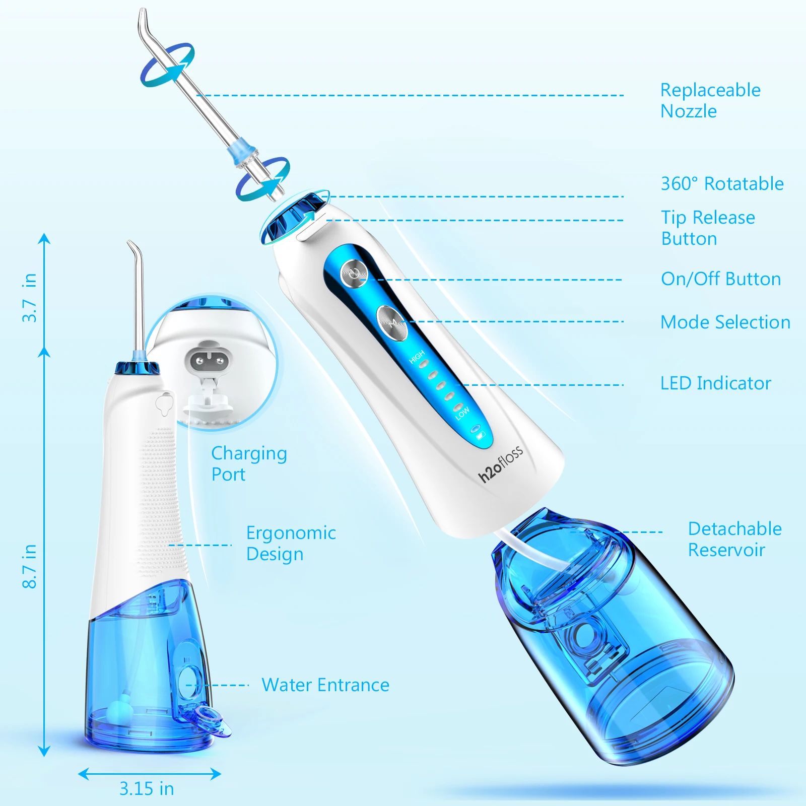 H2ofloss Oem Rechargeable Cordless Water Flosser Water Dental Jet With ...