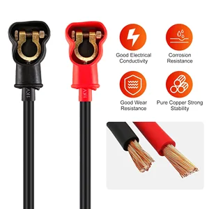 50cm 2AWG Heavy Duty Battery Jumper Cable Black Solid Copper Clips with Protective Sheaths Power Wire for 12V 24V RV Inverter