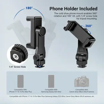 NEEWER Basics Camera Tripod, 74" Tripod with Cell Phone Holder Mount Compatible with iPhone for Video Recording, Professional product image