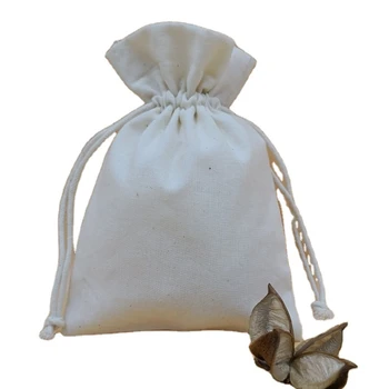 Plain cotton linen drawstring pouches packaging small gift bags