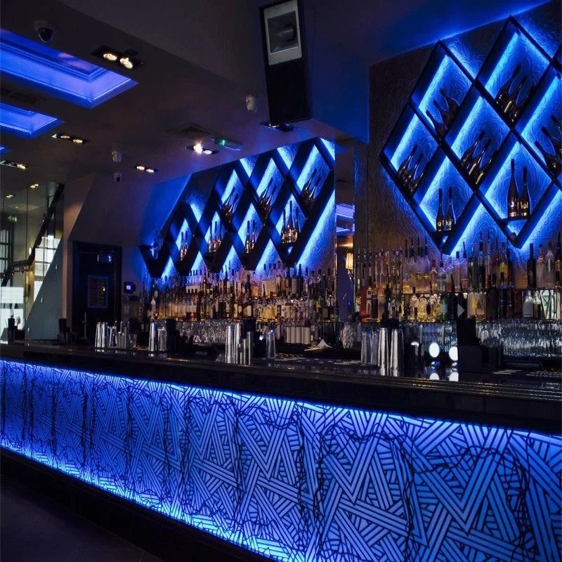 Factory Custom Marble Top Flower Pattern bar Counter Design Led Lighted Cafe Restaurant  Bar Counter