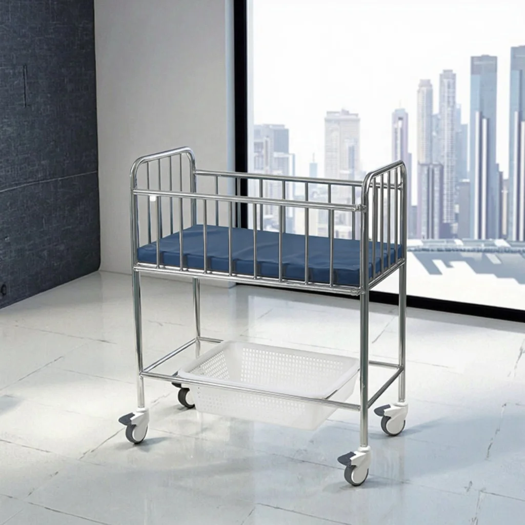 Premium ZHONG BAI SJCE17-A SUS304 Stainless Steel Adjustable Foldable Medical Baby Crib Soft Sponge Padding Durable for School 4