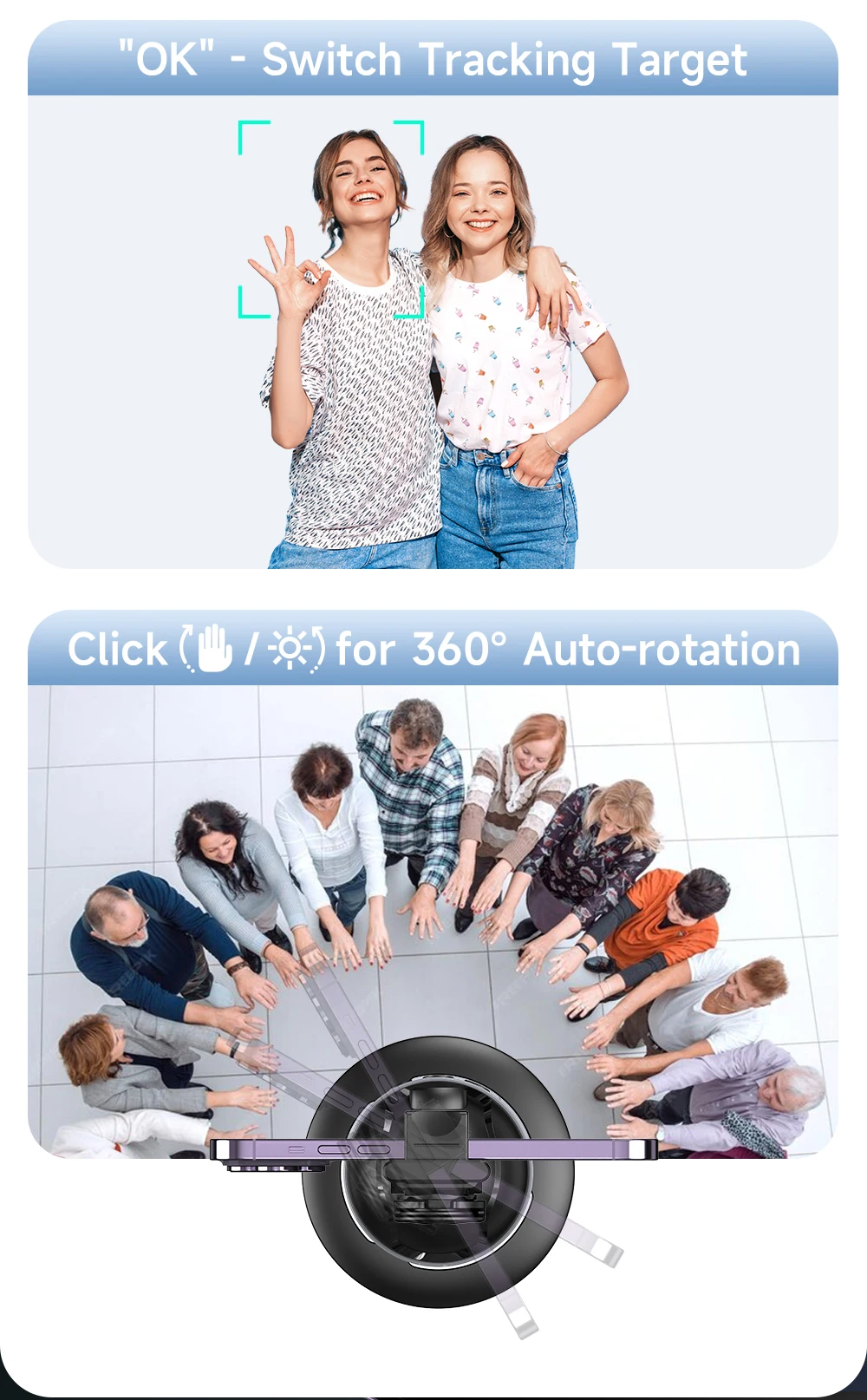 360 Degree Face Automatic Tracking Smart Shooting Phone Holder for ...