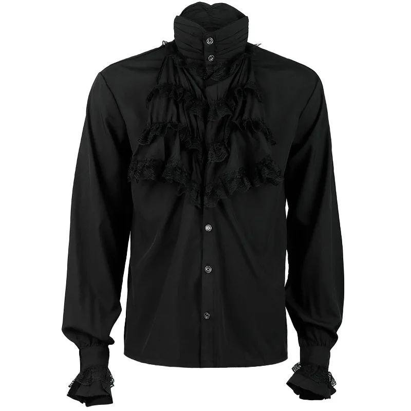B91Xz Mens Dress Shirt Men's V Neck Vintage Lace Up Tie Short Sleeve Gothic  T Shirt Black,Size 3XL 