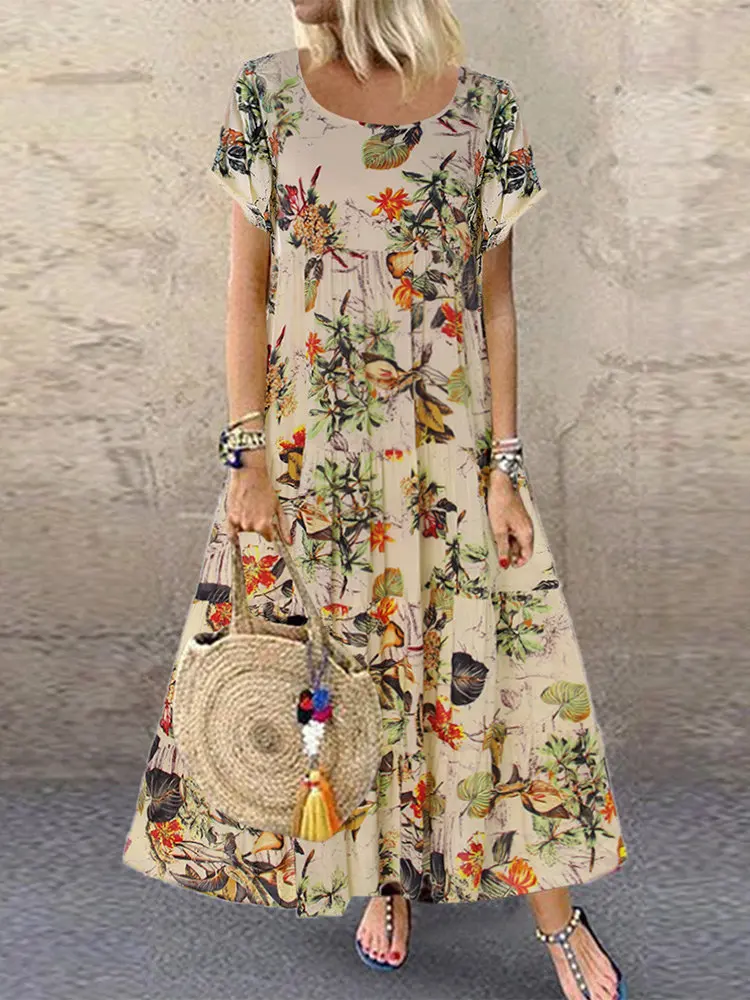 Women's Clothing Flower Print Long Dress New Style Autumn Elegant ...