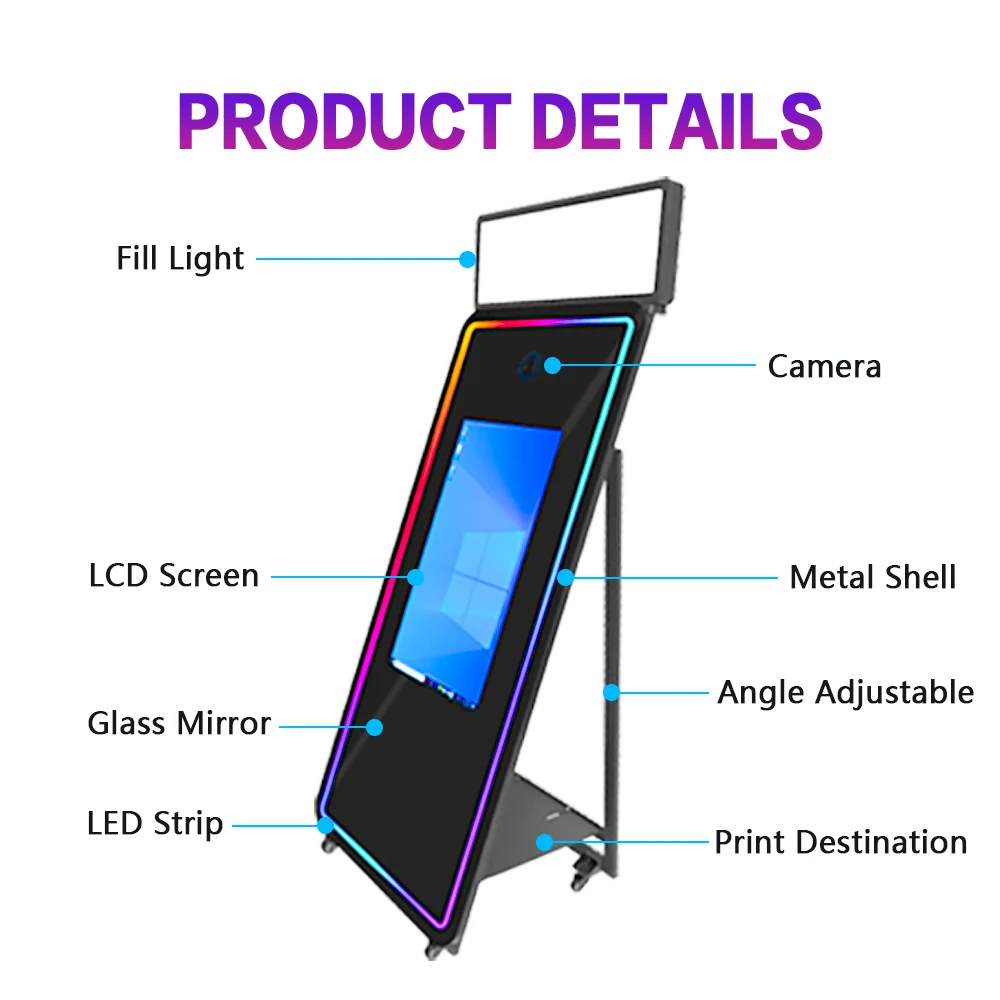 Smart 70 Inch Screen Magic Mirror Photo Booth with Camera and Printer Digital Interactive Mirror Photobooth