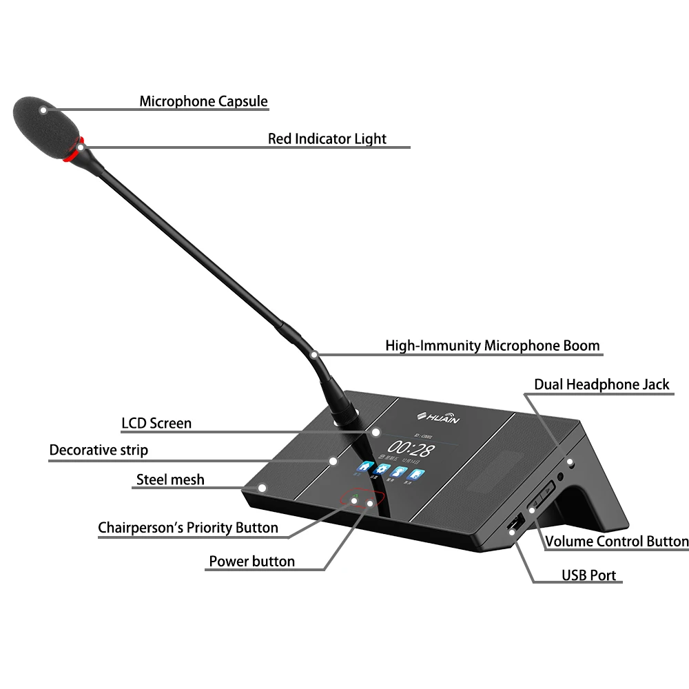 HUAIN Conference Full Digital Microphone Congress Discussion System Delegate Unit