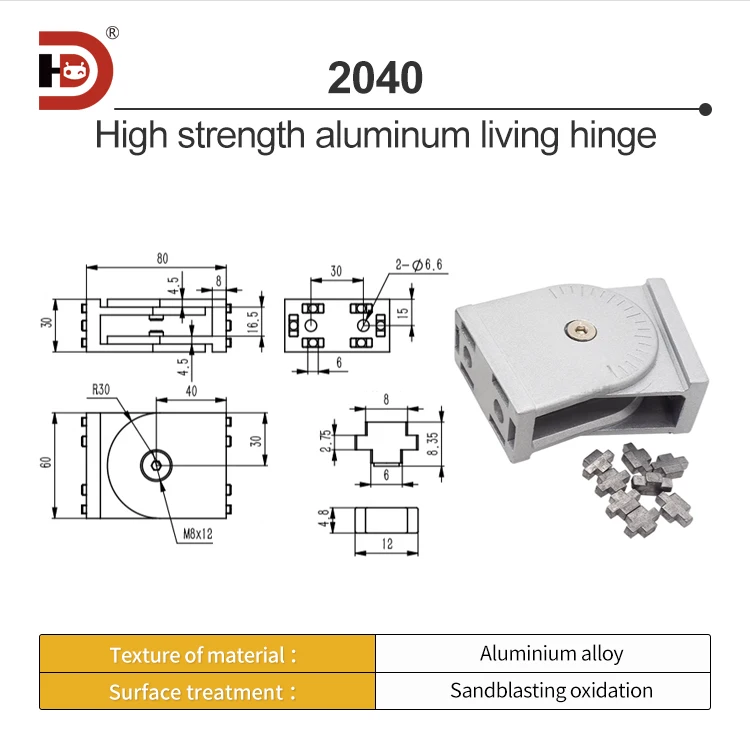 Industrial Aluminum Profile Accessories 2040/3060/4080 Aluminum Alloy Movable Hinge Aluminum Closed Connection Fixing Parts details