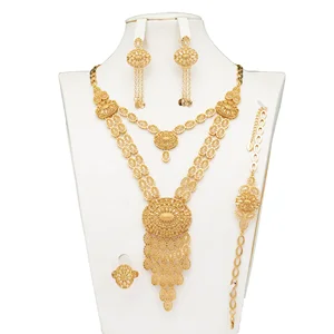 Female Bride Wedding Necklace Earrings Ring Bracelet 14K Gold Fashion Accessory Set