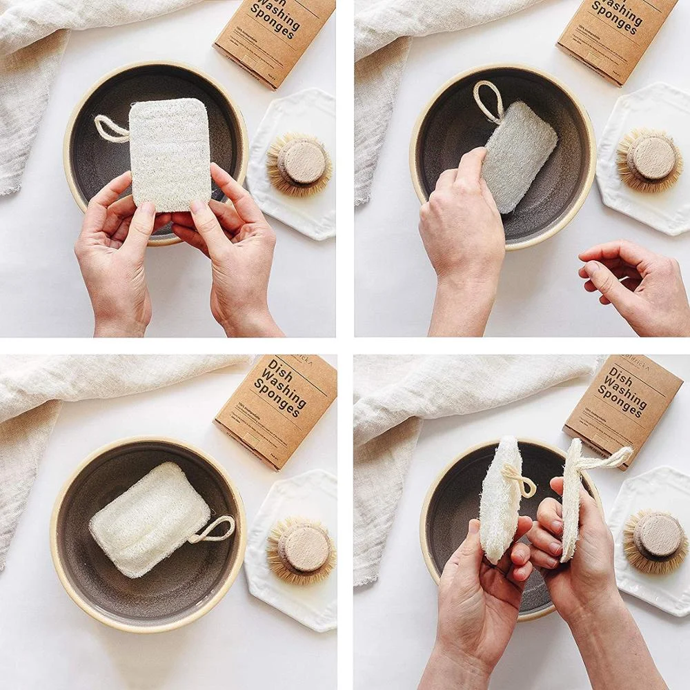 Изготовленным на заказ логосом биоразлагаемые Loofa Luffa для мытья посуды Кухня блюдо из люфы губка для очистки колодки