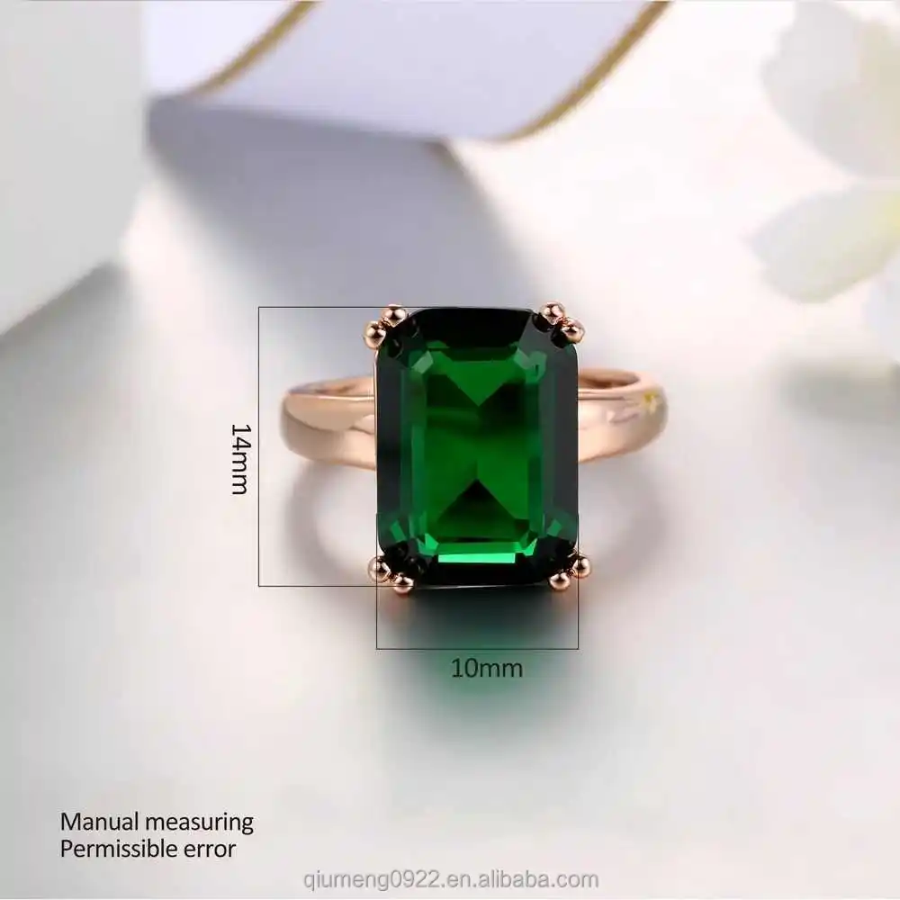 Double Fair Octagon Cut Green Crystal Ring Rose Gold Color Fashion Big Red  Rhinestone Party Wedding Jewelry For Women DFR700