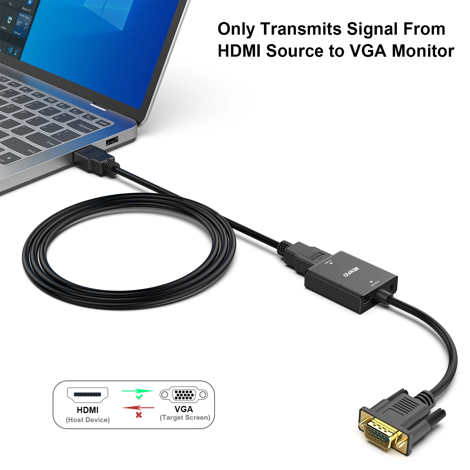 Adattatore HDMI A VGA 1080P 60Hz | HDMI Maschio A VGA Femmina | Plug & Play Per PC E Proiettori