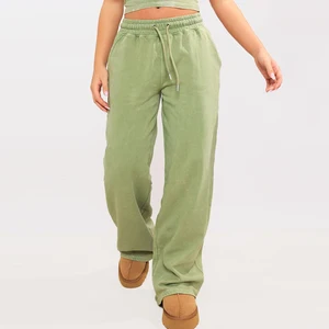 New Style Drawstring Waist Sweatpants Joggers Solid Color Women Thick Cotton Wide Straight Leg Sewatpants