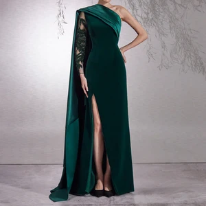 ZYHT 73468 Manufacture Direct Customizable Women's One - Shoulder Maxi Dress with Sequin Embroidered Sleeve for Evening Galas