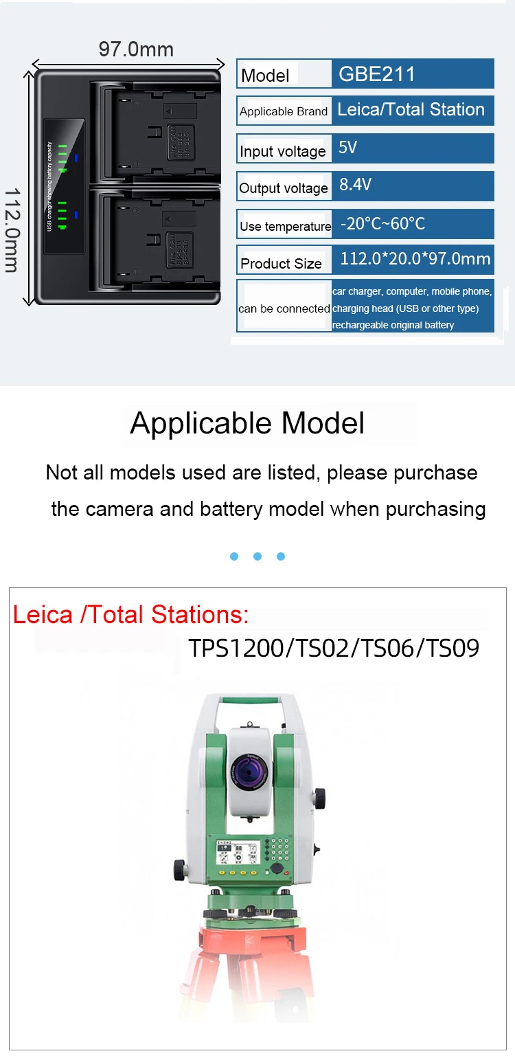 GEB221 GEB-221 Battery Dual Charge USB Fast Charger for Total Station TPS1200 TS02 TS06 TS09 TYPE-C USB-C factory