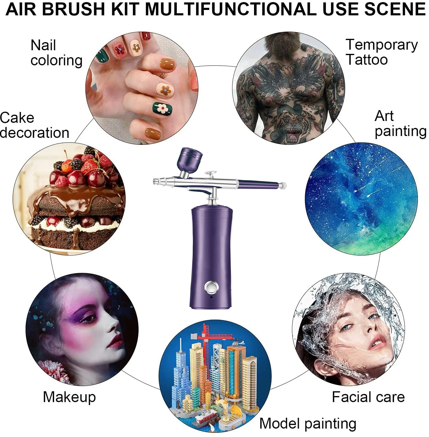 Pakiss Cake Rechargeable Spray Gun Airbrush Compressor Kit Professional Water Oxygen Injector