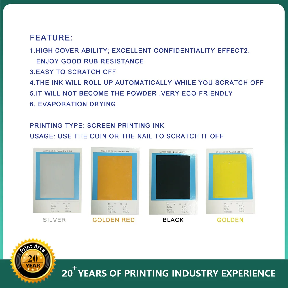 Hot Sale UV Screen Printing Scratch Off Ink with Coated Paper Gold Silver Color