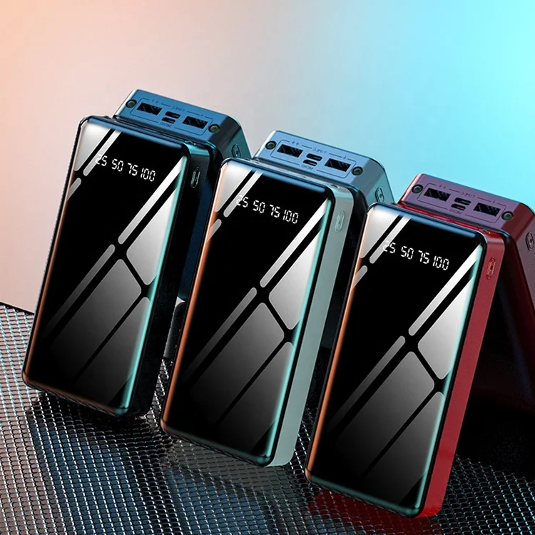 Fast Charging Led Display Mirror Power Bank 20000mah  Phone Chargers Portable High Capacity Logo Customized Mobile Power Supply