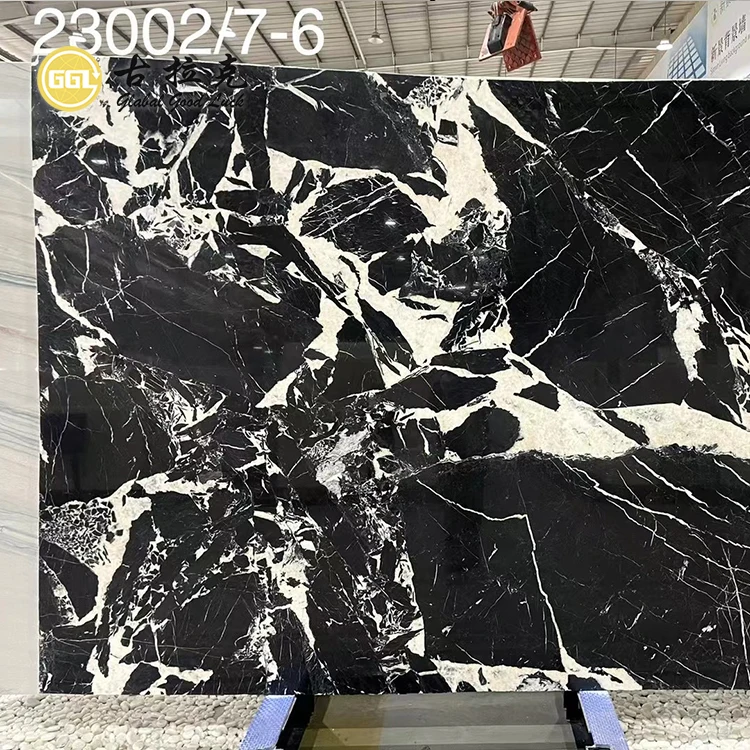 Wall Decoration Tile Polished Stone Marble Black Ice Flower Slab details