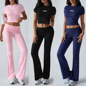 Wholesale Custom Nylon 2 Pcs Sports Gym Top Butt Lifting Fitness Leggings Sets Gymwear Women Yoga Suits