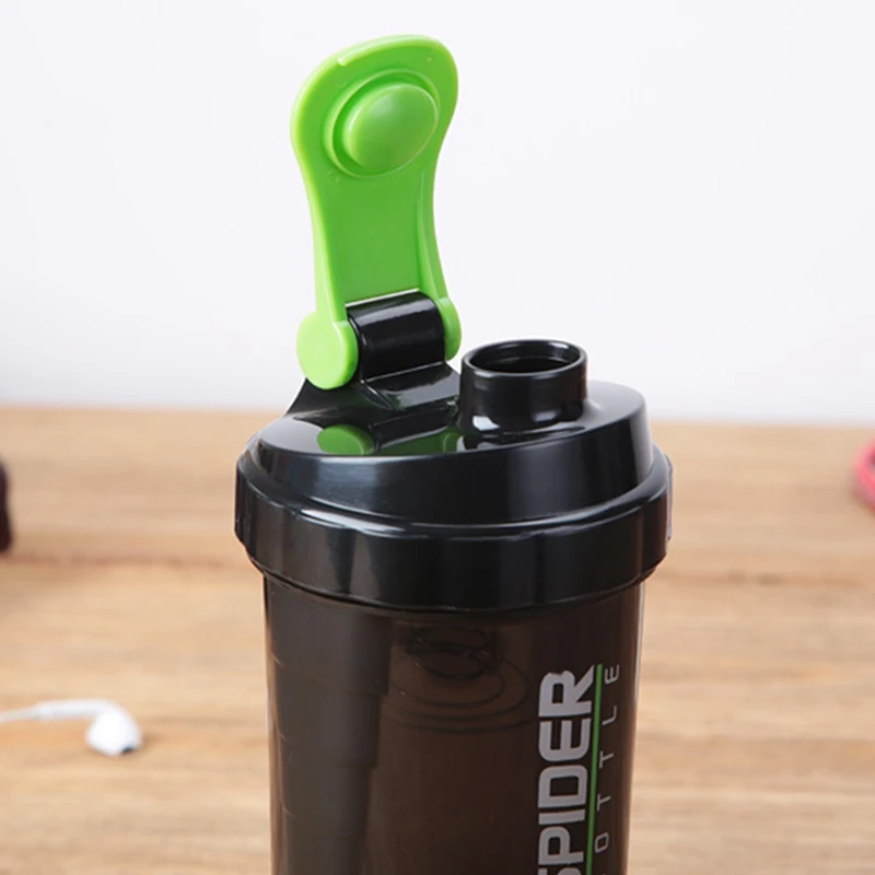 500ml 3-in-1 Plastic Spider Protein for Shaker Bottle with Two Powder Storage Cups and Compartment for Drinkware