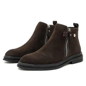 Men's Trendy Chelsea Ankle Boots Black Casual Pu Leather Button Closure Vintage Flat Autumn/Winter Shoes