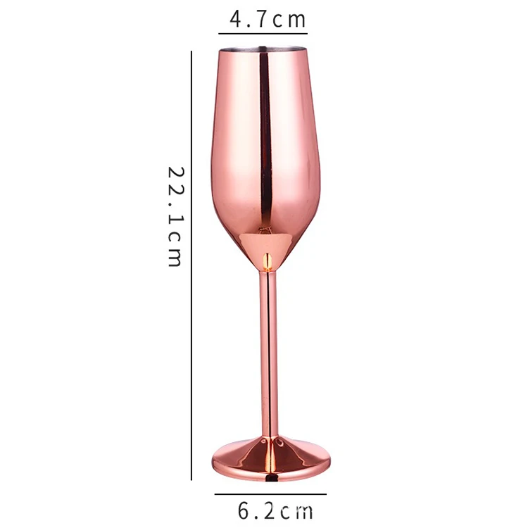 Champagne Flutes Set of 2, 304 Stainless Steel Rose Gold 220ml Red