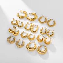 Justop 18K Gold Plated Huggie Chunky Statement Earrings Stainless Steel Chunky Hoop Earrings Jewelry For Women