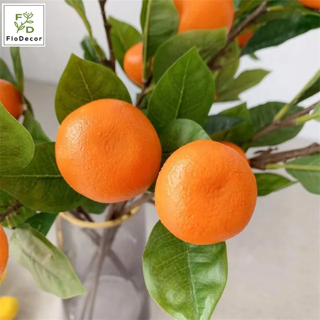 Branches De Mandarine Artificielles 63 Cm – Bouquet De Fruits Orange Vif Avec Feuilles Vertes Pour Décoration Maison, Mariage Ou Fête