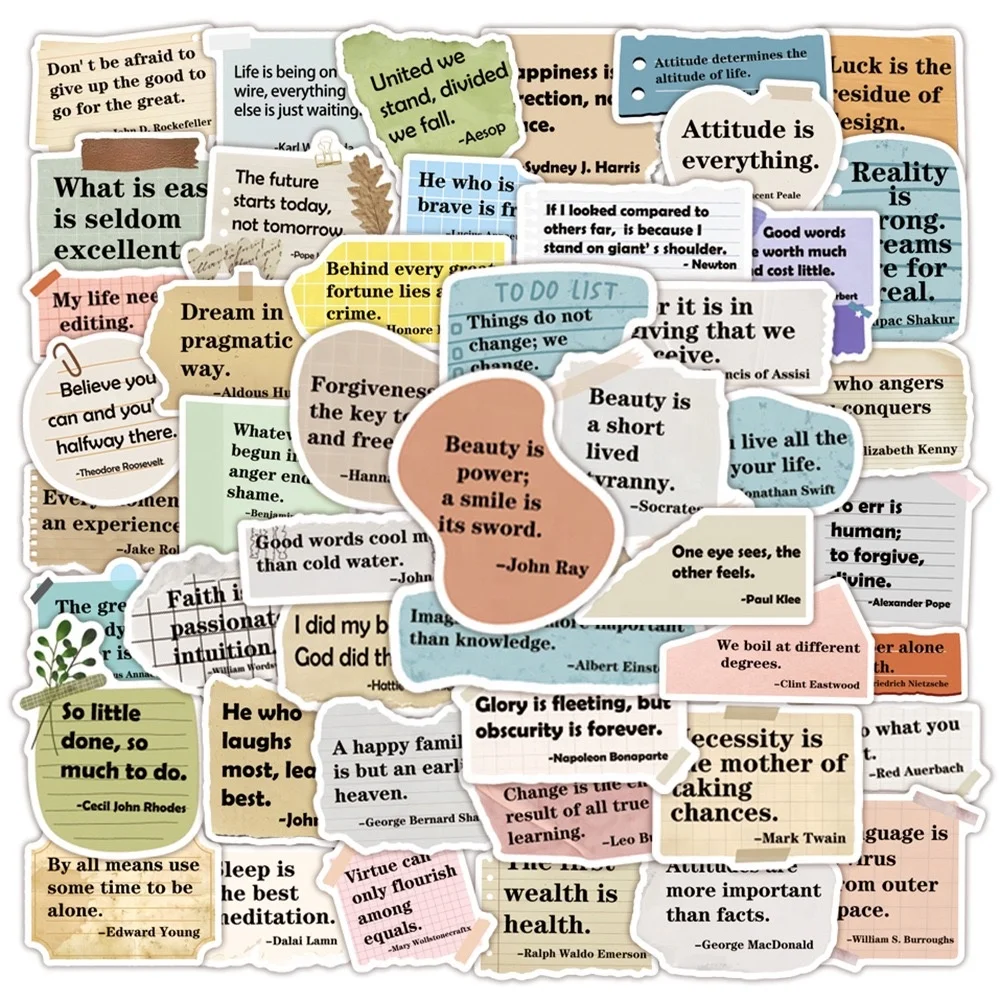 50 Pcs/pack Quote Stickers Scrapbook Stickers Waterproof Inspirational ...